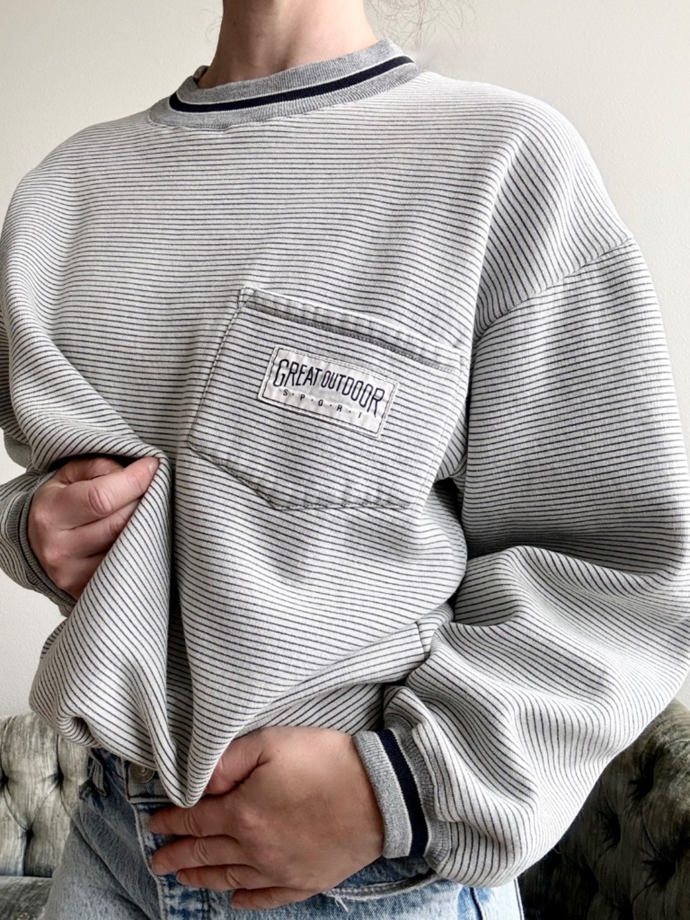 Vintage GAP striped oversized sweatshirt classic crewneck medium pocket - Picture 8 of 10